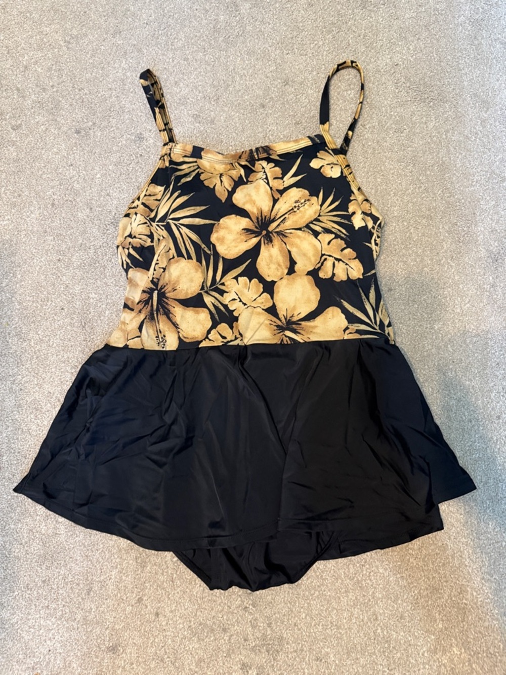 Islander Brown Black Palm Print Peplum One Piece Swimsuit Size 20W